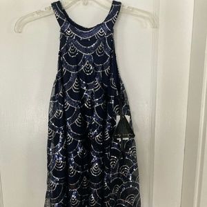 Brand New Blue and Silver Sequence Evening Dress